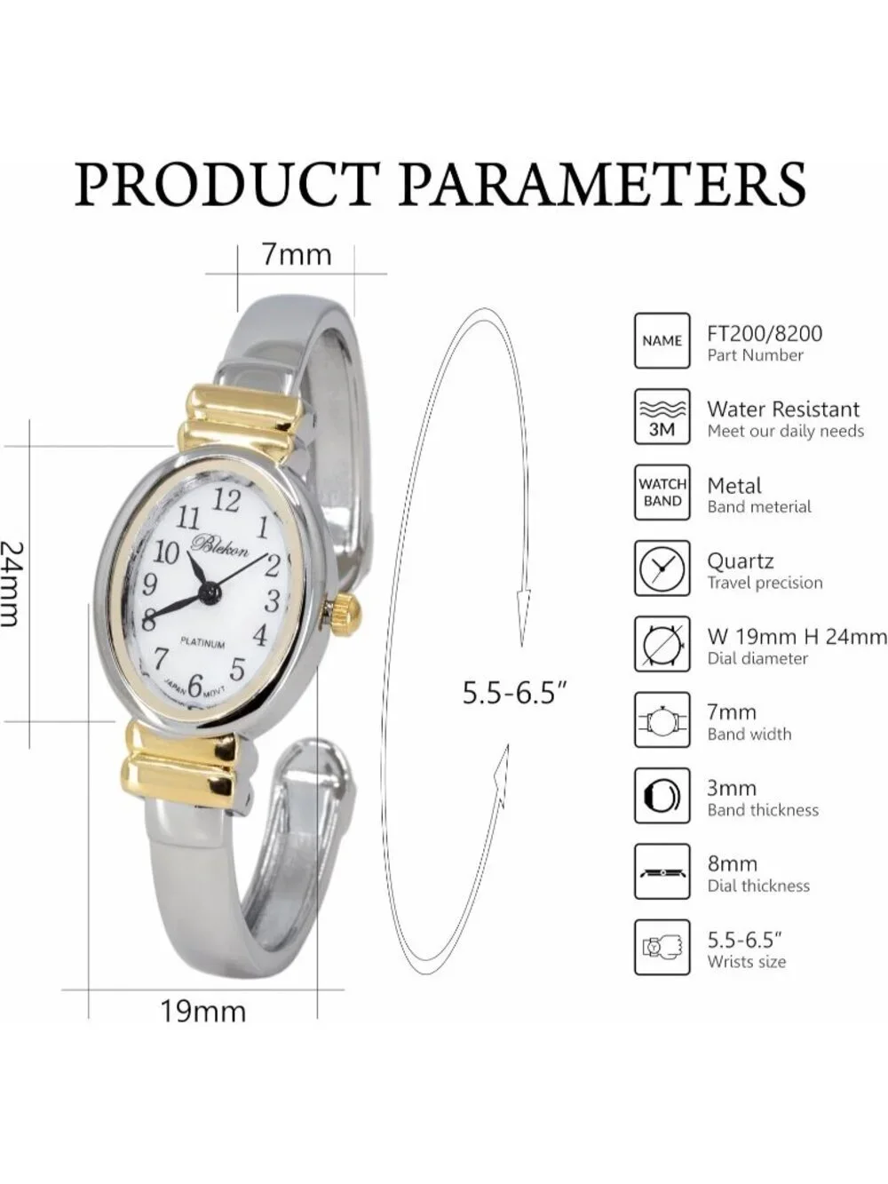 Women's Silver Gold Analog Elegant Pearl Dial Sophisticated Cuff Bracelet Watch